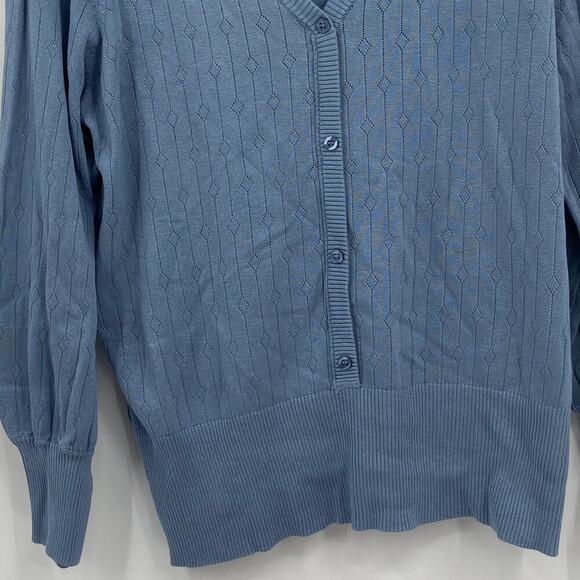 Design 365 Cardigan Sweater Size 2X Blue Button Detail Henley Diamond Knit - Picture 3 of 9